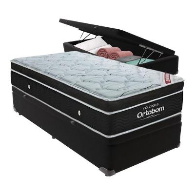 Cama Box Baú Solteiro Colchão Ortobom Elegant Mola Ensacada Cor:preto