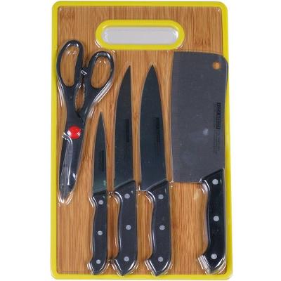 Kit Carnes E Legumes 6 Peças Com 4 Facas Tesoura E Tábua Preto