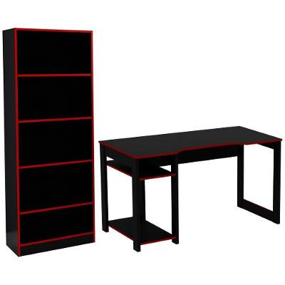 Conjunto Mesa E Armario Gamer Me4141 Me4152 Preto Vermelho Tecno Mobili Preto Vermelho