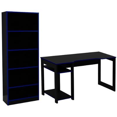 Conjunto Mesa E Armario Gamer Me4141 Me4152 Preto Azul Tecno Mobili Preto Azul
