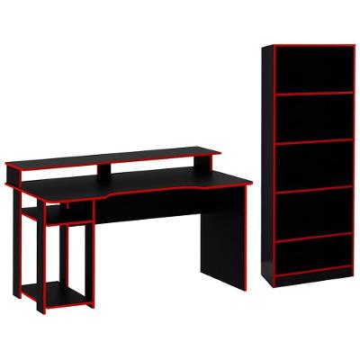 Conjunto Mesa E Armario Gamer Me4141 Me4153 Preto Vermelho Tecno Mobili Preto Vermelho