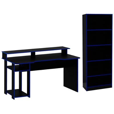 Conjunto Mesa E Armario Gamer Me4141 Me4153 Preto Azul Tecno Mobili Preto Azul