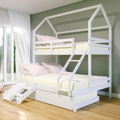Treliche Casinha Casal-Solteiro Slim Rb E Mini Escada-escorregador Madeira Maciça Branco Housin