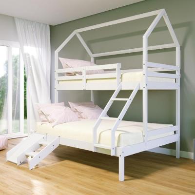 Beliche Casinha Casal-Solteiro Slim Rb Com Mini Escada-escorregador Madeira Maciça Branco Housin