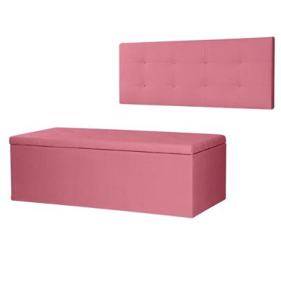 Kit Cabeceira Painel E Calçadeira Baú Casal Queen 1,60m Berlim Suede Rosa Dal Poz Estofados