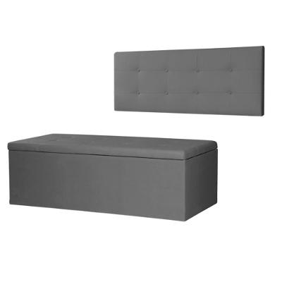 Kit Cabeceira Painel E Calçadeira Baú Casal Queen 1,60m Berlim Suede Cinza Dal Poz Estofados