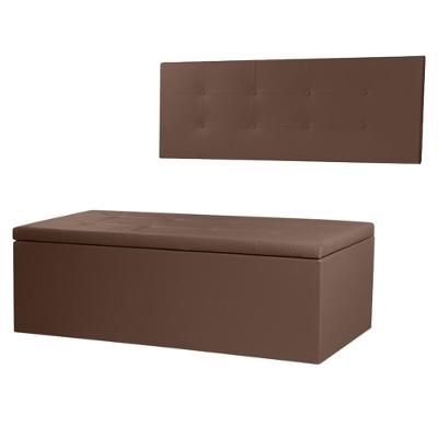 Kit Cabeceira Painel E Calçadeira Baú Solteiro 0,90m Berlim Material Sintético Marrom