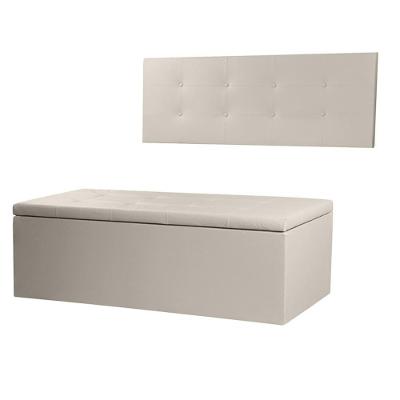 Kit Cabeceira Painel E Calçadeira Baú Casal Queen 1,60m Berlim Material Sintético Bege
