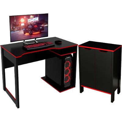 Conjunto Mesa E Armario Gamer Me4161xme4164 Preto Vermelho Tecno Mobili Preto Vermelho