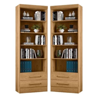 Conjunto De Livreiros Decoração 2 Gavetas Goiás Freijó