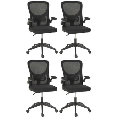 Kit 4 Cadeiras De Escritório Giratória Mônaco Com Relax E Regulagem De Altura - All Black