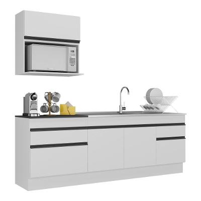 Armário De Cozinha Compacta 220cm Com Rodapé Veneza Multimóveis V2110 Branco/preto Branco/preto