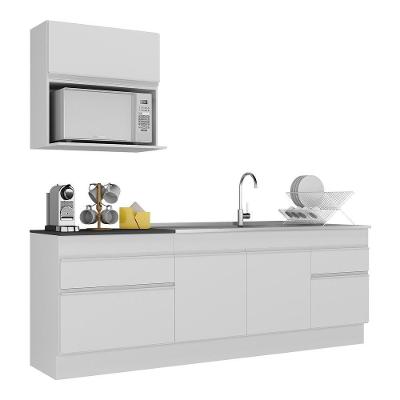 Armário De Cozinha Compacta 220cm Com Rodapé Veneza Multimóveis V2110 Branco Branco