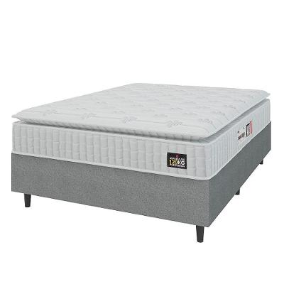 Cama Box Colchão Casal Espuma D33 Vangogh Pillow Top 138x188x67cm Branco-Cinza Hellen Suporta até 120kg por Pessoa