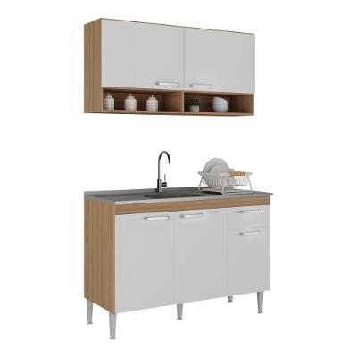 Cozinha Compacta 120cm Com Armário E Balcão Para Pia Paris Multimóveis Rustic-branco Rustic-branco