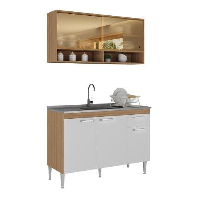 Kit Armário Cozinha Compacta 120cm Com Balcão Para Pia Paris Multimóveis Rustic-branco Rustic-branco