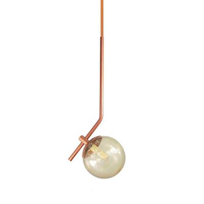 Lustre Pendente On Ly - Bronze Com Globo De Vidro âmbar
