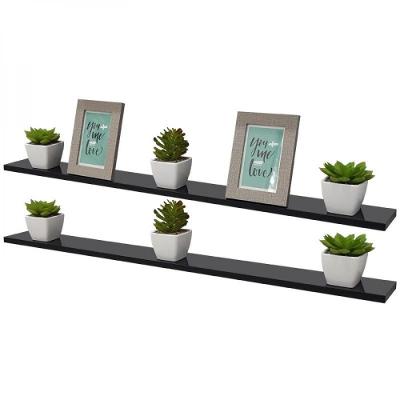 Kit 2 Prateleiras 90X15cm Preta com Suporte Invisível
