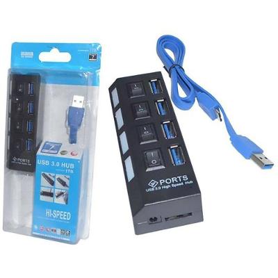 Hub Usb 3.0 com 4 Portas High Speed 5 Gbps com Teclas On/off Suporta Hd até 1tb