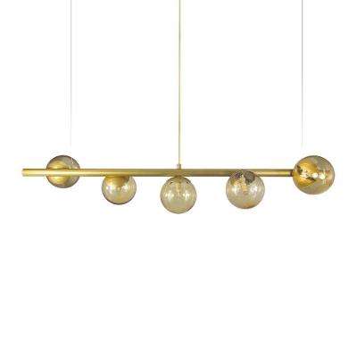 Lustre Pendente Figo Ouro - 5 Globos Esfera De Vidro âmbar