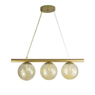 Lustre Pendente Figo Ouro - 3 Globos Esfera De Vidro âmbar