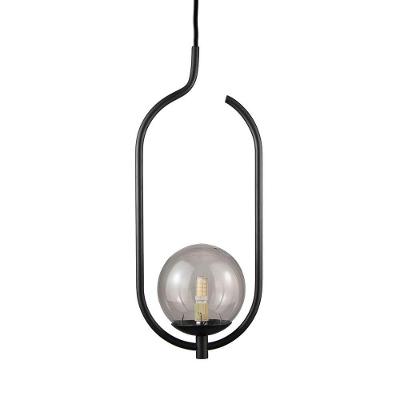 Lustre Pendente On Clip - Preto Com Globo De Vidro Fumê