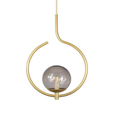 Pendente Lustre On Loop Dourado Com Globo De Vidro Fume