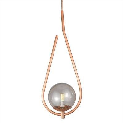 Lustre Pendente On Drop - Bronze Com Globo De Vidro Fumê