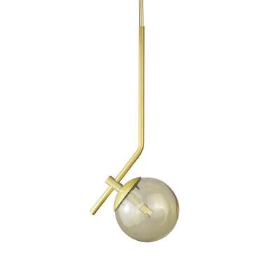 Lustre Pendente On Ly - Dourado Com Globo De Vidro âmbar