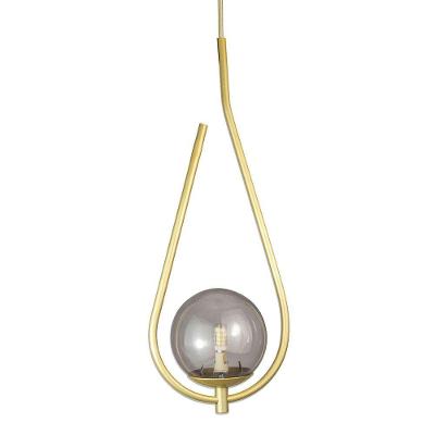 Lustre Pendente On Drop - Dourado Com Globo De Vidro Fumê