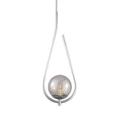 Lustre Pendente On Drop - Prata Com Globo De Vidro Fumê
