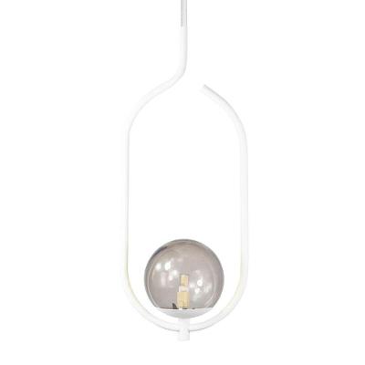 Lustre Pendente On Clip - Branco Com Globo De Vidro Fumê