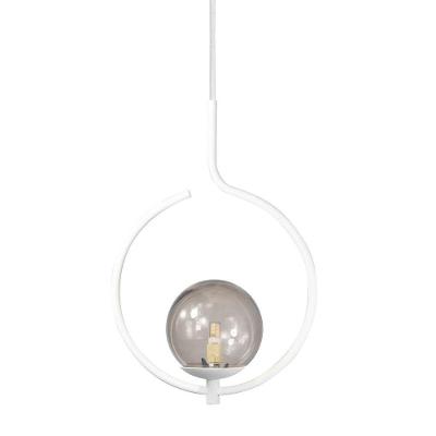 Pendente Lustre On Loop Branco Com Globo De Vidro Fumê