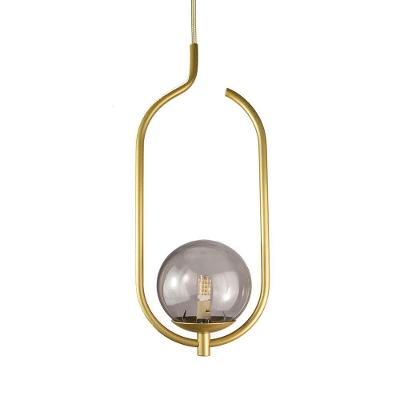 Lustre Pendente On Clip - Ouro Com Globo De Vidro Fumê