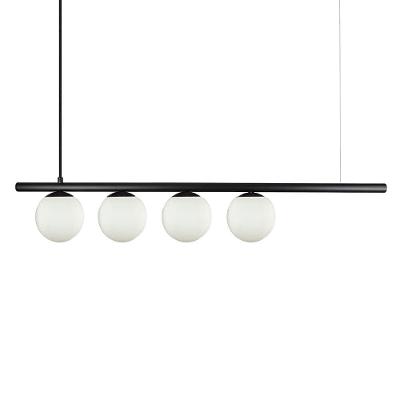 Lustre Pendente Figo Preto - 4 Globos Esfera De Vidro Branco