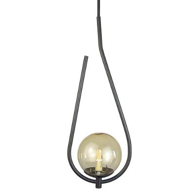 Lustre Pendente On Drop - Preto Com Globo De Vidro âmbar