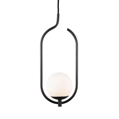 Lustre Pendente On Clip - Preto Com Globo De Vidro Branco