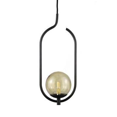 Lustre Pendente On Clip - Preto Com Globo De Vidro âmbar