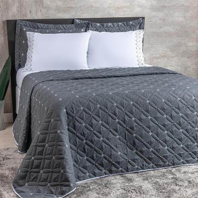 Cobre Leito King Ideale 200 Fios Bordado 6 Peças Grafite
