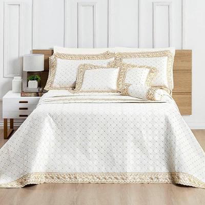 Cobre Leito Casal Padrão Royale Percal 200 Fios Algodão 6 Peças Off White