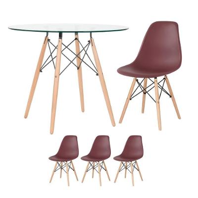 Mesa Redonda Eames Com Tampo De Vidro 90 Cm + 3 Cadeiras Eiffel Dsw Marrom