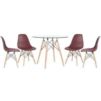 Mesa Redonda Eames Com Tampo De Vidro 90 Cm + 4 Cadeiras Eiffel Dsw Marrom