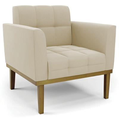 Poltrona Decorativa Base Madeira Castanho Ana Suede Bege