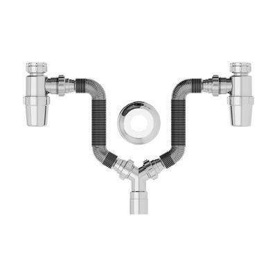 Sifão Duplo Sanfonado Extensível Censi Com Copo Horizontal Cromado