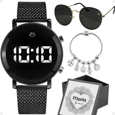 Relogio Feminino Aço Digital + Oculos Sol Personalize Led Inoxidável Qualidade