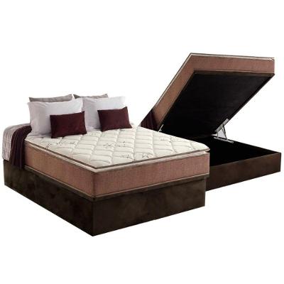 Cama Box Baú Casal: Colchão Espuma Anjos D28 / AG65 Star Pillow Top + Base CRC Suede Brown(138x188)