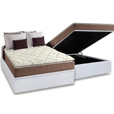 Cama Box Baú Casal: Colchão Espuma Anjos D28 / AG65 Star Pillow Top + Base CRC Courano White(138x188)