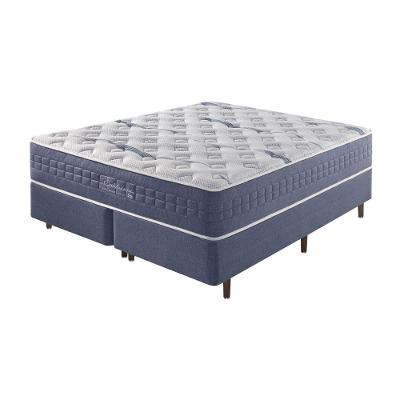 Cama Box King + Colchão Mola Ensacada Visco Gel California Linho Azul