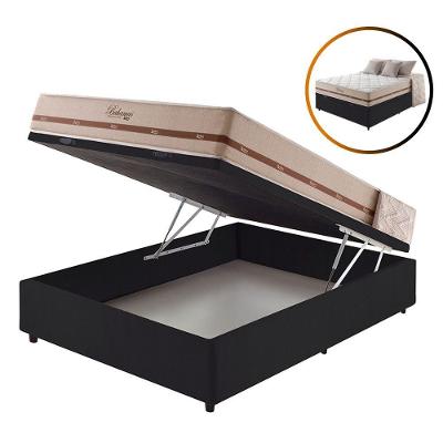 Cama Box Baú Casal Preto + Colchão Molas Bahamas 128cm