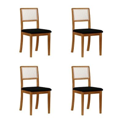 Kit 4 Cadeiras De Jantar Estofada Veludo Rubi Madeira Maciça preto